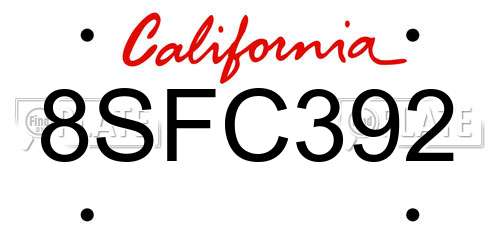 8SFC392 California License Plate