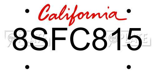 8SFC815 California License Plate