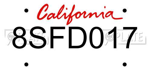 8SFD017 California License Plate
