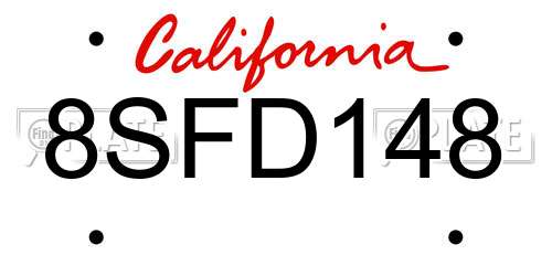 8SFD148 California License Plate