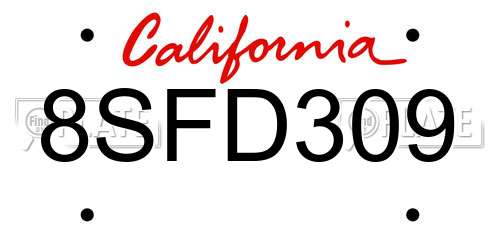 8SFD309 California License Plate