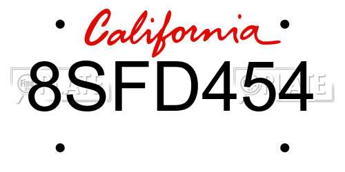 8SFD454 California License Plate