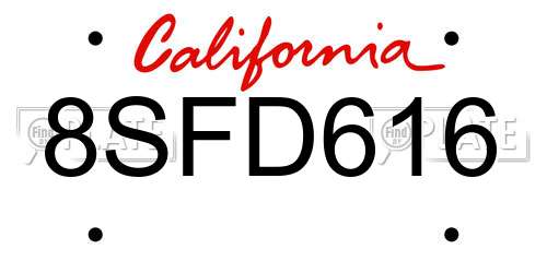 8SFD616 California License Plate