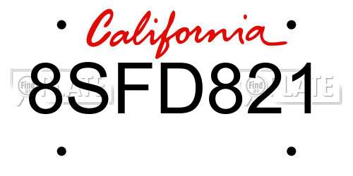 8SFD821 California License Plate