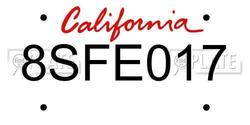 8SFE017 California License Plate