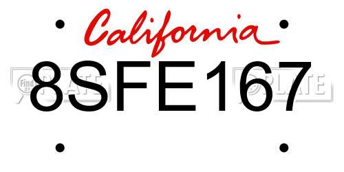 8SFE167 California License Plate