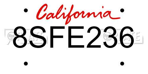 8SFE236 California License Plate