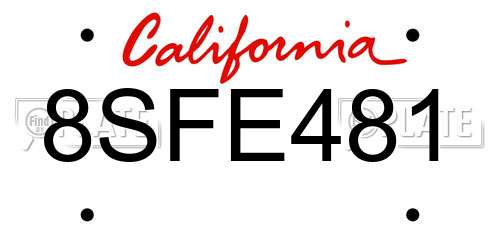 8SFE481 California License Plate