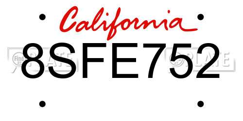 8SFE752 California License Plate