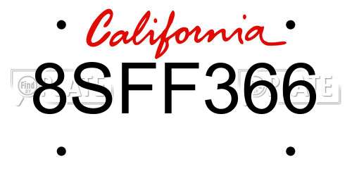 8SFF366 California License Plate