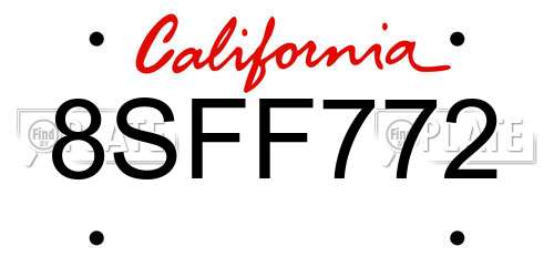 8SFF772 California License Plate