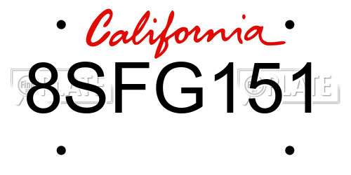 8SFG151 California License Plate