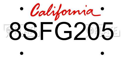 8SFG205 California License Plate