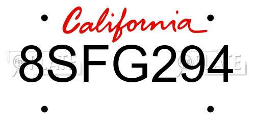 8SFG294 California License Plate