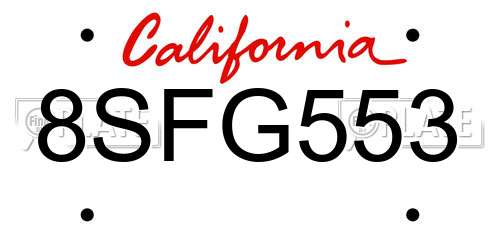 8SFG553 California License Plate