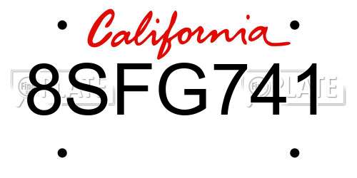 8SFG741 California License Plate