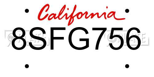 8SFG756 California License Plate