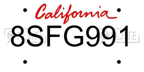 8SFG991 California License Plate