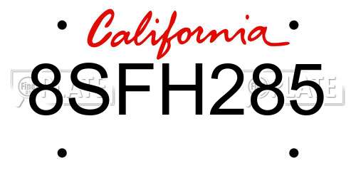 8SFH285 California License Plate