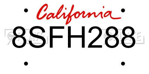 8SFH288 California License Plate