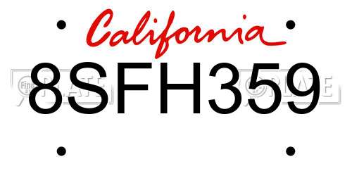 8SFH359 California License Plate