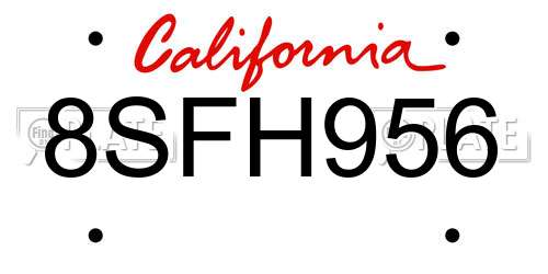 8SFH956 California License Plate
