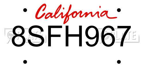 8SFH967 California License Plate