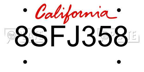 8SFJ358 California License Plate
