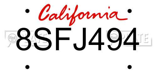 8SFJ494 California License Plate