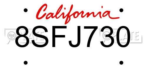 8SFJ730 California License Plate