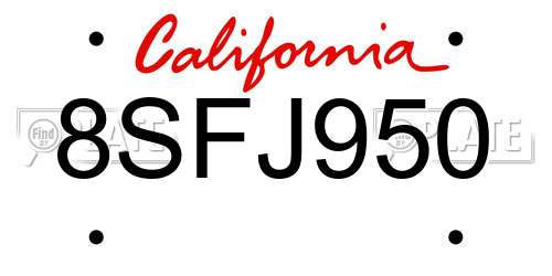8SFJ950 California License Plate