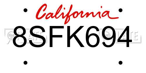 8SFK694 California License Plate