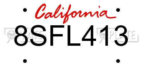 8SFL413 California License Plate