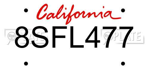 8SFL477 California License Plate