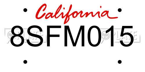 8SFM015 California License Plate