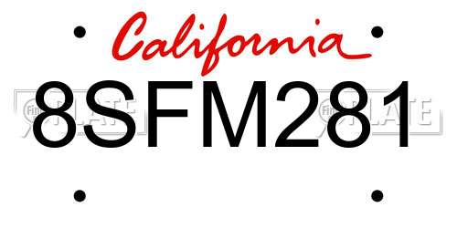 8SFM281 California License Plate