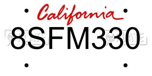 8SFM330 California License Plate