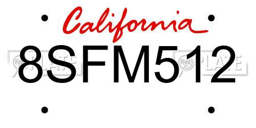 8SFM512 California License Plate