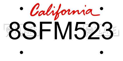 8SFM523 California License Plate