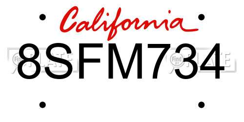 8SFM734 California License Plate
