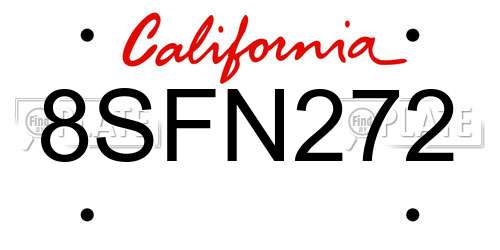 8SFN272 California License Plate