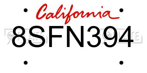 8SFN394 California License Plate
