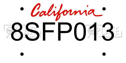 8SFP013 California License Plate