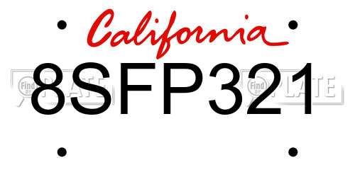 8SFP321 California License Plate