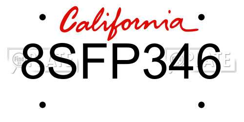 8SFP346 California License Plate