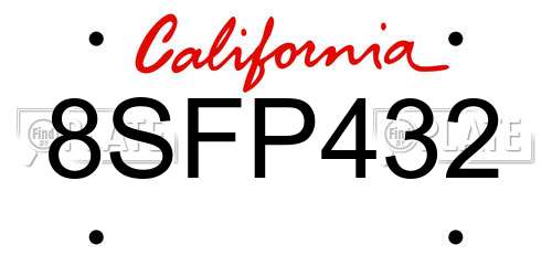 8SFP432 California License Plate