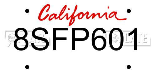 8SFP601 California License Plate
