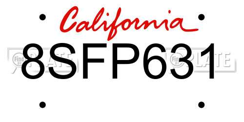 8SFP631 California License Plate