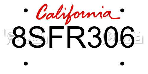 8SFR306 California License Plate