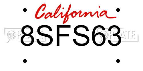 8SFS63 California License Plate